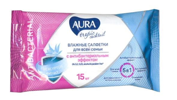 Изображение товара Влажные салфетки Aura с антибактериальным эффектом 15 шт Влажные салфетки Aura с антибактериальным эффектом 15 шт фотография