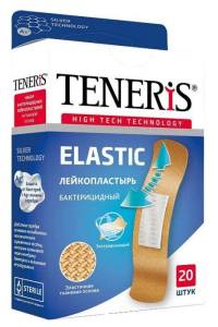 Лейкопластырь бактерицидный Teneris Elastic с ионами серебра на тканевой основе 20шт